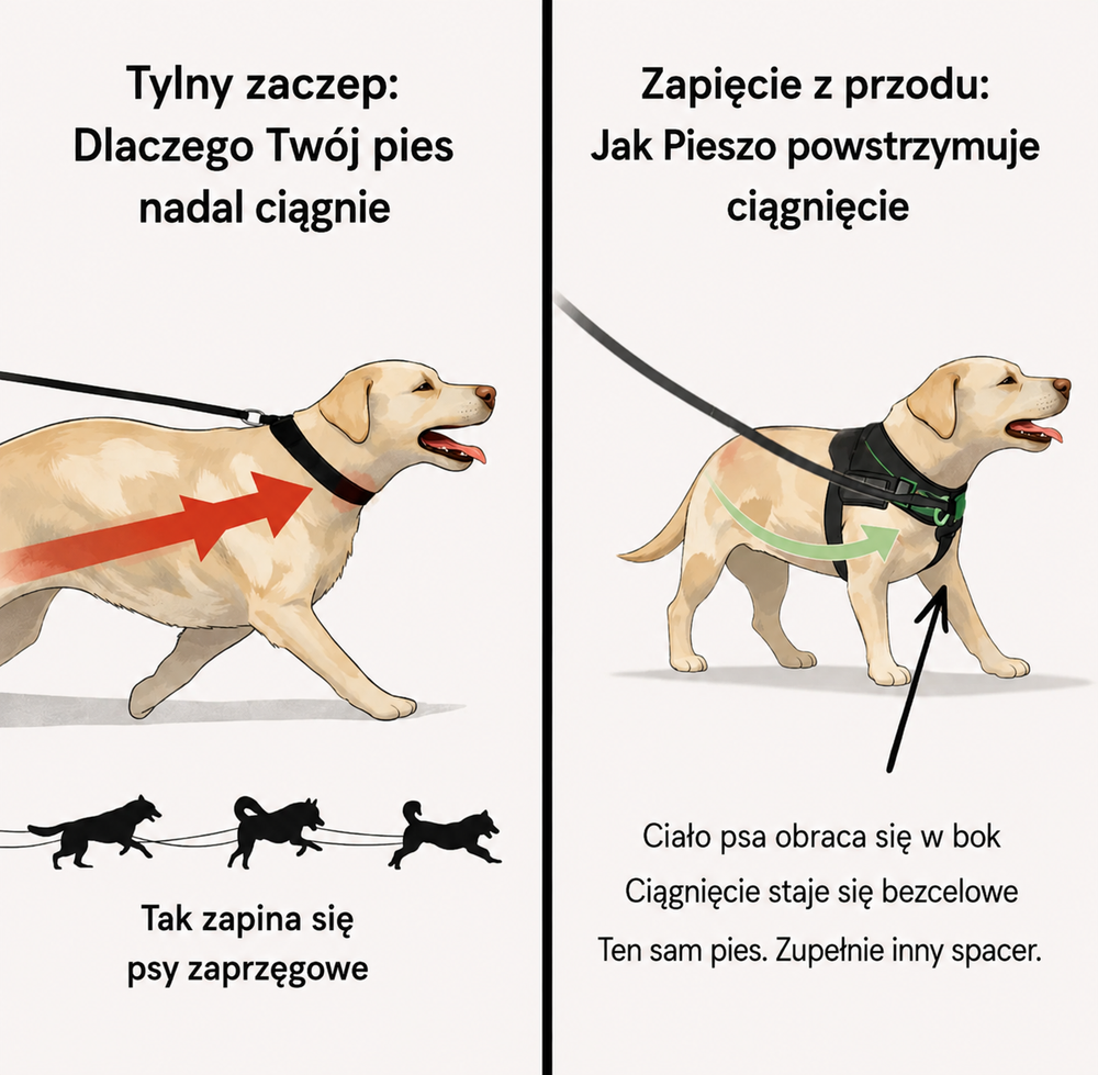 Szelki bezuciskowe zapobiegające ciągnięciu